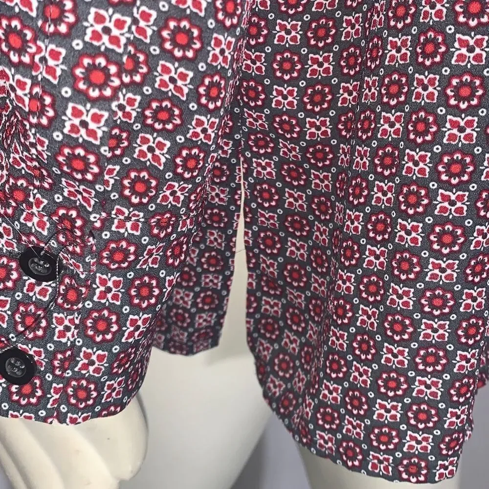 Vintage 90’s Chiffon Burgundy Wine Floral Retro Print Button Down Long Sleeve To